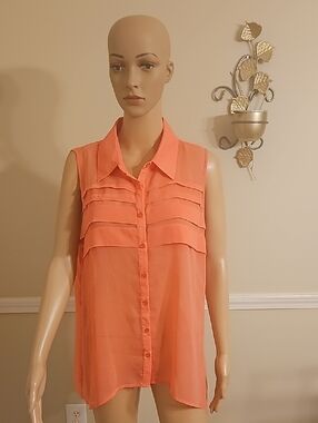 new directions Coral Sleeveless Button-Down Blouse